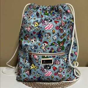 Tokidoki Blue Drawstring Bag with Colorful Characters in great condition